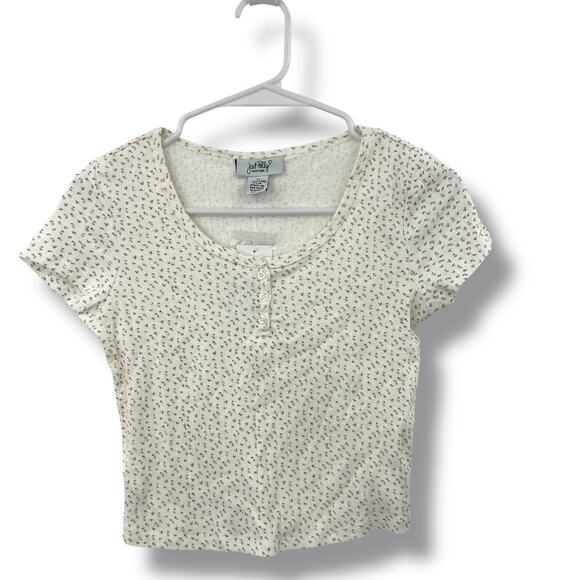 NEW Just Polly White disty floral cap sleeve top medium cotton Girly coquette - Picture 1 of 7